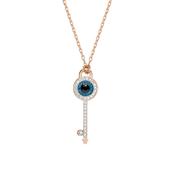 Bahati Jewelry - Rose Gold Key Evil Eye Symbol Crystal Necklace